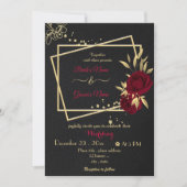 burgundy bloemen goudkleurige zwarte bruiloft kaart (Voorkant)