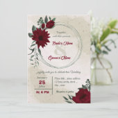 Burgundy bloemen groen boeket bruiloft kaart (Staand voorkant)