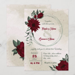 Burgundy bloemen groen boeket bruiloft kaart