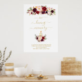 Burgundy Bloemen Herdenkingsbord 'In Loving Memory Poster (Keuken)