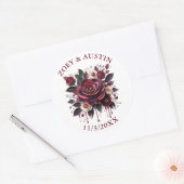 Burgundy Bloemen, Loof en Parels Gepersonaliseerd  Ronde Sticker (Envelop)
