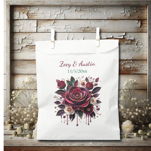 Burgundy Bloemen, Loof en Parels Persoonlijk Bedankzakje