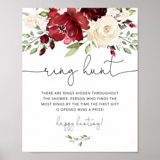 Burgundy bloemen ring jacht bruids spel poster (Voorkant)