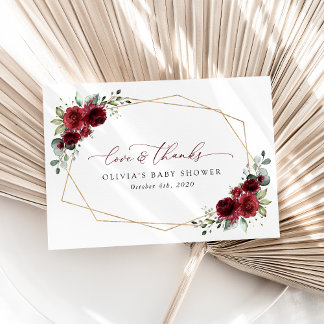 Burgundy Bloemen, Rode Bloemen, Baby Shower Bedankkaart