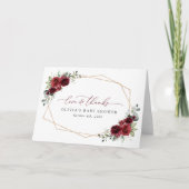 Burgundy Bloemen, Rode Bloemen, Baby Shower Bedankkaart (Voorkant)