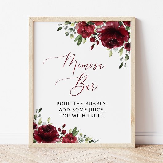 Burgundy Bloemen, Rode Bloemen, Boho, Mimosa Bar Poster