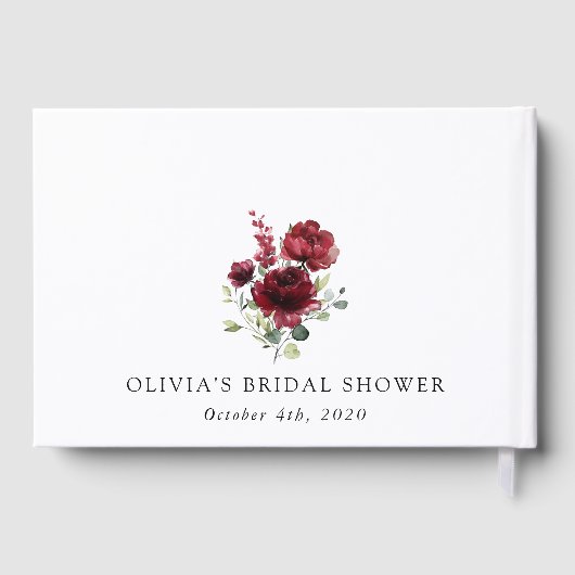 Burgundy Bloemen, Rode Bloemen, Bruidsfeest Gastenboek (Achterkant)