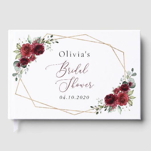 Burgundy Bloemen, Rode Bloemen, Bruidsfeest Gastenboek (Voorkant)