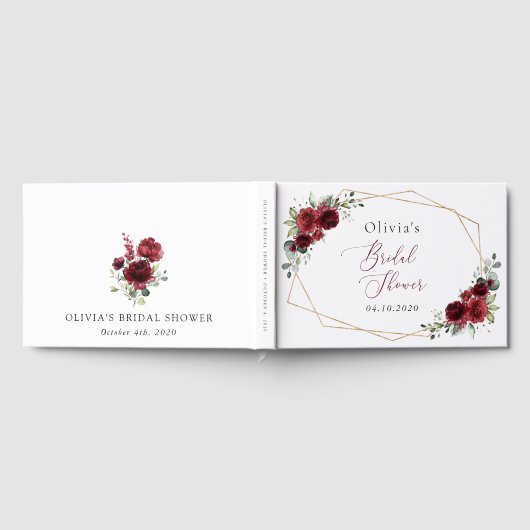 Burgundy Bloemen, Rode Bloemen, Bruidsfeest Gastenboek (Volledig)