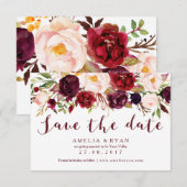 Burgundy Bloemen Save the Date Kaart (Voorkant / Achterkant)