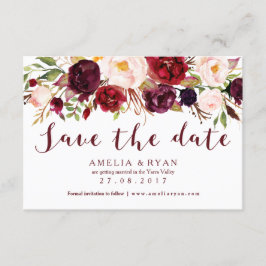 Burgundy Bloemen Save the Date Kaart