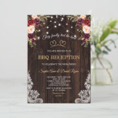 Burgundy Bloemen Touw We Zijn Getrouwd Kaart (Staand voorkant)