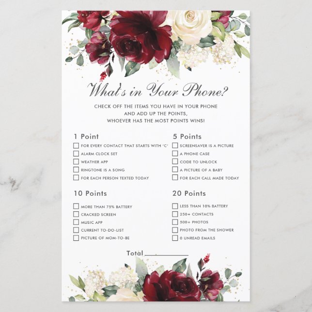 Burgundy Bloemen Wat Zit Er In Jouw Telefoon Game  (Voorkant)