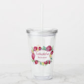 Burgundy Bloemen Waterverf Bruidsmeisje Acryl Drinkbeker (Voorkant)