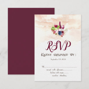 Burgundy Bloemen Wijnproeverij  Aquarel  RSVP  Kaart