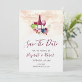 Burgundy Bloemen Wijnproeverij  Aquarel  Save The Date (Staand voorkant)