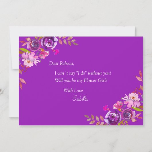 Burgundy Bloemen Wil je mijn bloemenmeisje zijn ka Kaart (Achterkant)