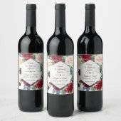 Burgundy Bloemen Zeshoekig Frame Bruiloft Wijn Etiket (Flessen)