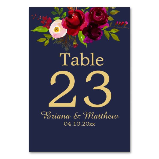 Burgundy Bloemendesign Navyblauw Elegant Schrift Kaart (Voorkant)