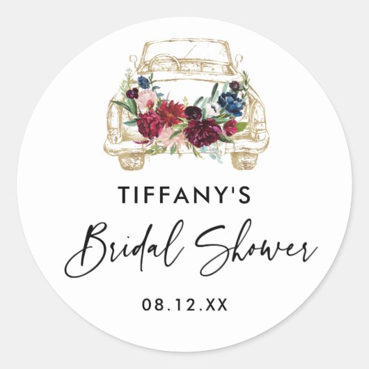 Burgundy Bloemendrive-by Bruiloftssalon Ronde Sticker (Voorkant)