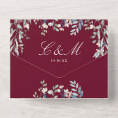 Burgundy Bloemengroen QR-code Trouwfeest All In One Uitnodiging (Achterkant)