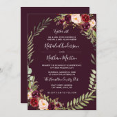 Burgundy Bloemenkrans Watercolor Frame Bruiloft Kaart (Voorkant / Achterkant)
