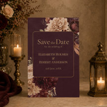 Burgundy Bloemgotische 'Save the Date'-kaart