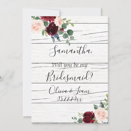 Burgundy Bloemige Elegante Rustieke Word Mijn Brui Kaart (Voorkant)