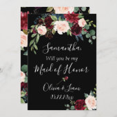 Burgundy Bloemige Elegante Rustieke Word Mijn Getu Kaart (Voorkant / Achterkant)