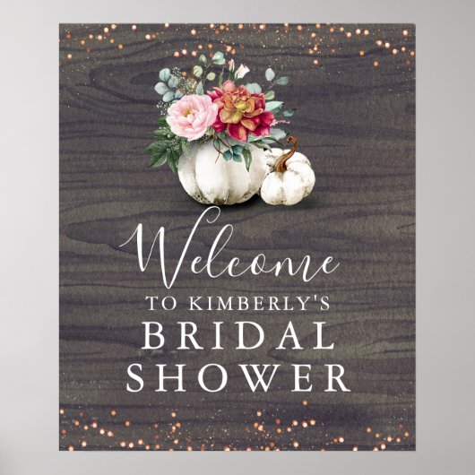Burgundy Bloemige Pompoenen Bruiloft Welkom Poster (Voorkant)
