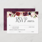 Burgundy bloemige RSVP, reactie, antwoordkaarten Informatiekaartje (Voorkant / Achterkant)