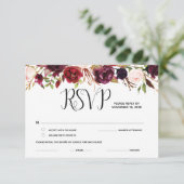 Burgundy bloemige RSVP, reactie, antwoordkaarten Informatiekaartje (Staand voorkant)