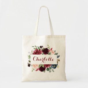 Burgundy Bloemige Schoudertas Bruidsmeisje Tote Bag