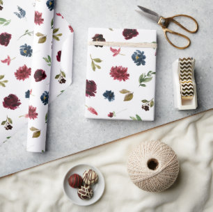 Burgundy bloemrijke elegante rustieke aquarel mooi cadeaupapier