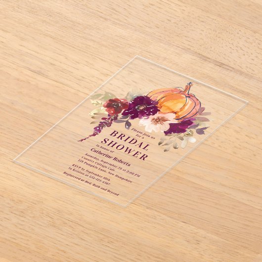 Burgundy Bloemschildering Pompoen Bruidsmeisjes Br Acryl Uitnodigingen (Laagn)