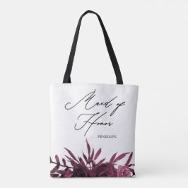 Burgundy Bloemstuk met Bruidsmeisje Script Tote Bag