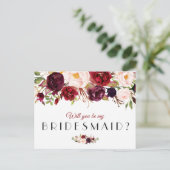 Burgundy bloemstuk wil je mijn bruidsmeisje kaart (Staand voorkant)