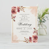 Burgundy Bloom Archway Wedding Kaart (Staand voorkant)