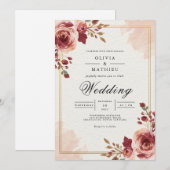 Burgundy Bloom Archway Wedding Kaart (Voorkant / Achterkant)