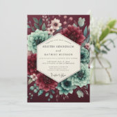 Burgundy Bloom Assemblage Wedding Kaart (Staand voorkant)