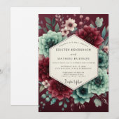 Burgundy Bloom Assemblage Wedding Kaart (Voorkant / Achterkant)