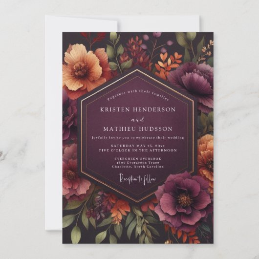 Burgundy Bloom Autumn Wedding Kaart (Voorkant)