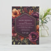 Burgundy Bloom Autumn Wedding Kaart (Staand voorkant)