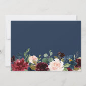 Burgundy Bloom Bloem Navy Blauwe Bruiloft Borrel Kaart (Achterkant)