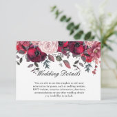 Burgundy Bloom Blush Blue Floral Wedding Informatiekaartje (Staand voorkant)