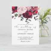 Burgundy Bloom Blush Blue Floral Wedding Kaart (Staand voorkant)