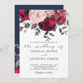 Burgundy Bloom Blush Blue Floral Wedding Kaart (Voorkant / Achterkant)