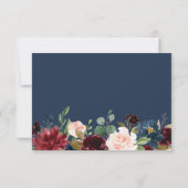 Burgundy Bloom Blush Blue Floral Wedding RSVP Kaartje (Achterkant)