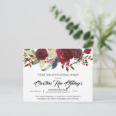 Burgundy Bloom Boho Floral Vrijgezellenfeest Invit Briefkaart (Staand voorkant)