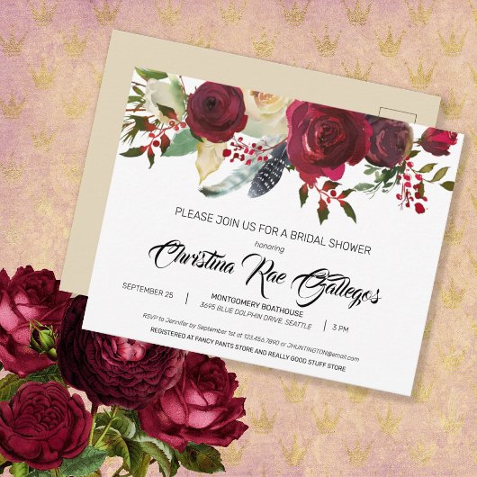 Burgundy Bloom Boho Floral Vrijgezellenfeest Invit Briefkaart